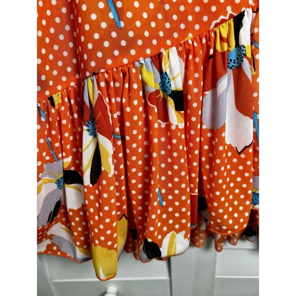 CAbi Polka Dot Floral Retro Pinup Ruffle Wrap Skirt #6199 Size XS Tangerine - Picture 7 of 11